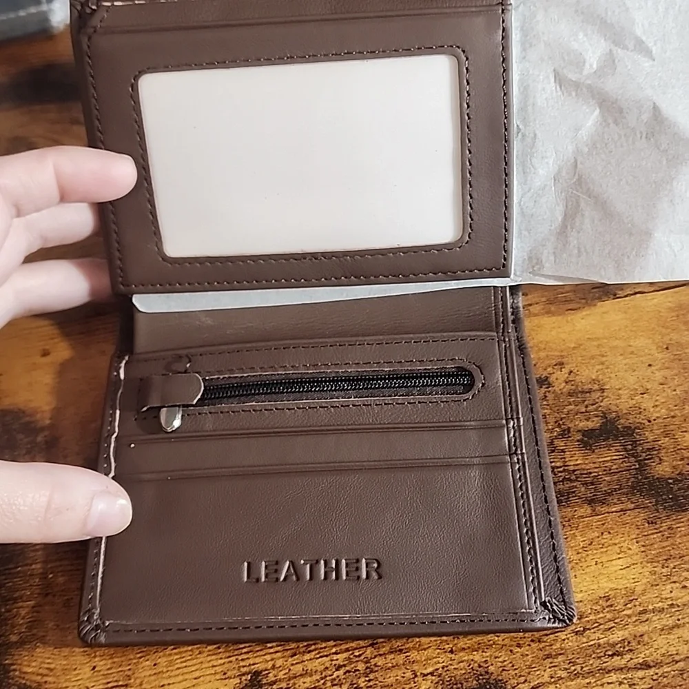 Men's Solid Color Genuine Leather Trifold RFID Blocking Zipper Coin Purse,
